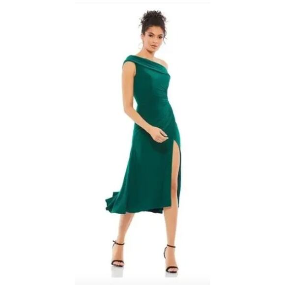 MAC DUGGAL Dress Size 6 Evening Gown Mint Green NEW Ruched Off Shoulder Midi - Picture 1 of 5